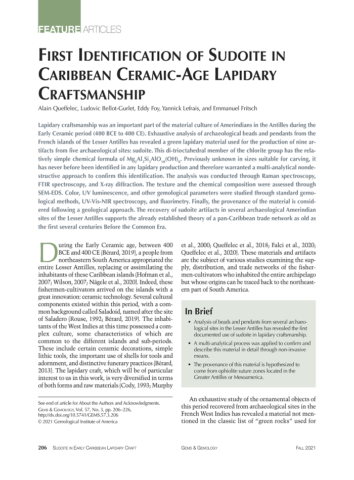 First Identification of Sudoite in Caribbean Ceramic-Age Lapidary Craftsmanship