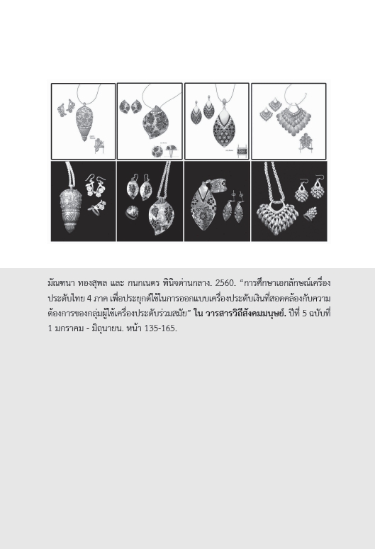 การศึกษาเอกลักษณ์เครื่องประดับไทย 4 ภาค เพื่อประยุกต์ใช้ในการออกแบบเครื่องประดับเงินที่ สอดคล้องกับความต้องการของกลุ่มผู้ใช้เครื่อง ประดับร่วมสมัย